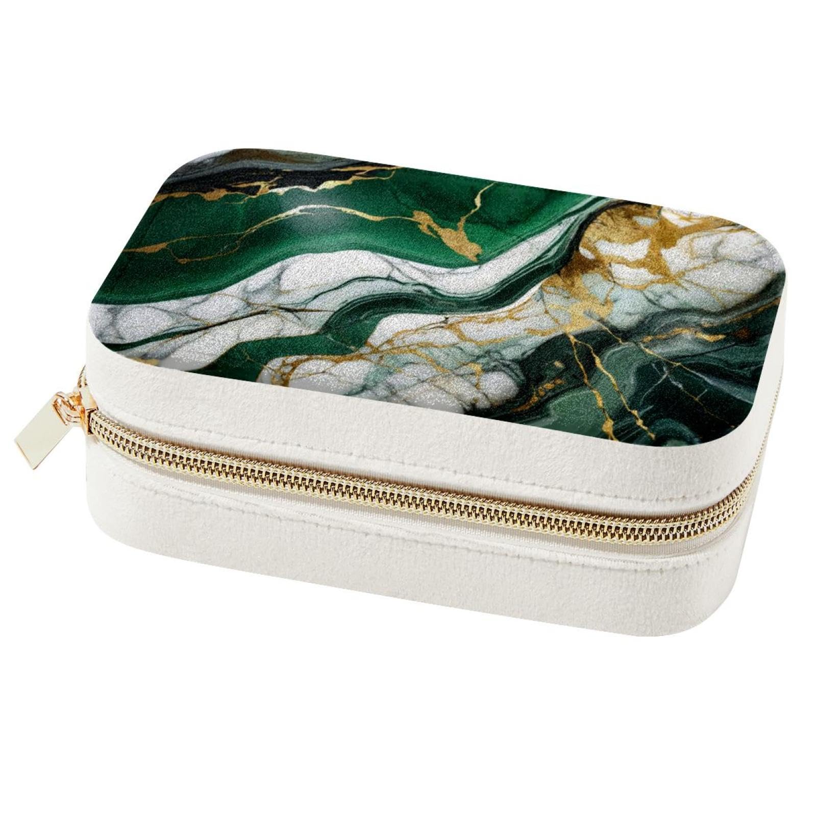 Boîte à bijoux avec texture marbre vert : grand organisateur de voyage pour bagues