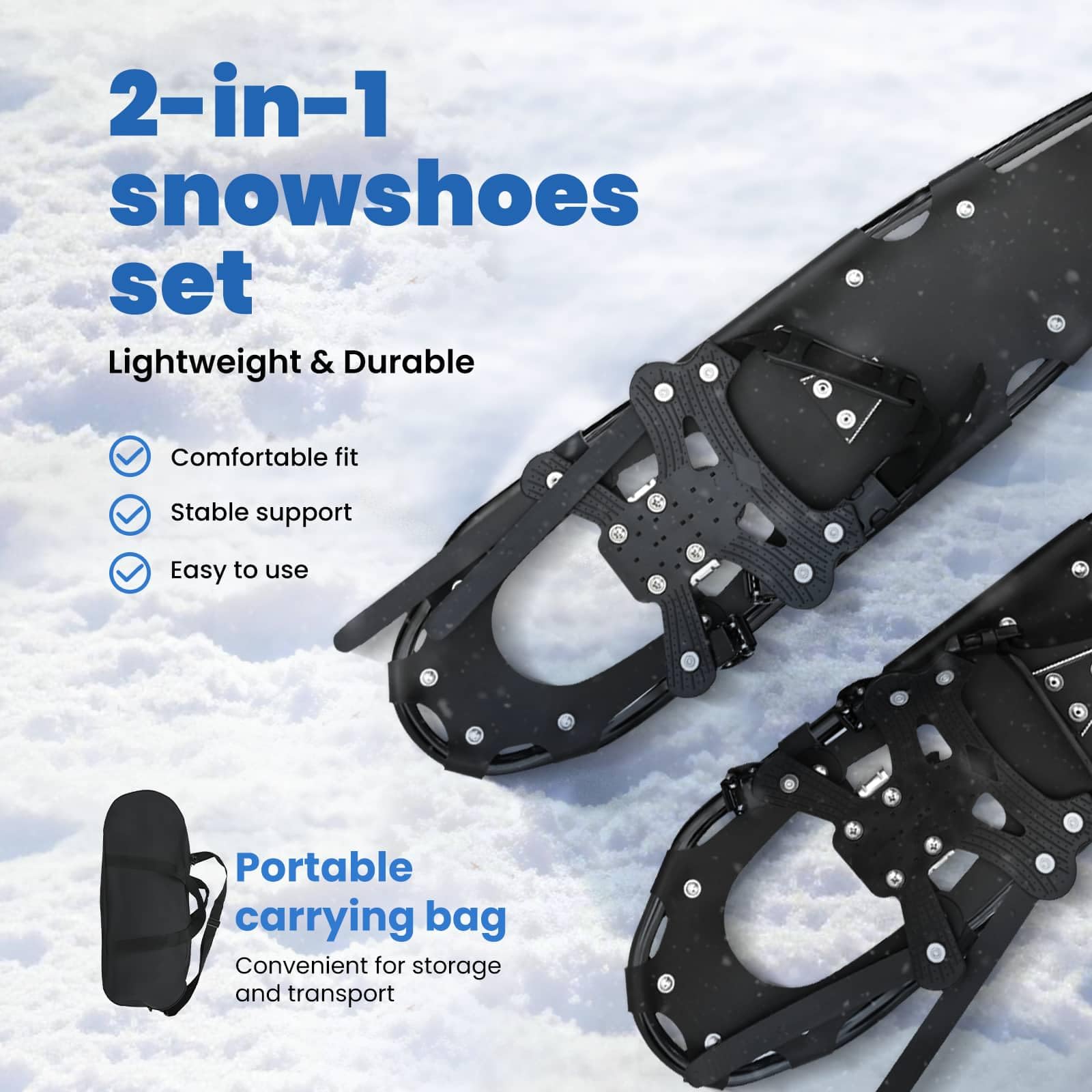 vidaXL Ciaspole 3 in 1 Nero 78,5 x 22 cm Alluminio e HDPE, Ciaspole in alluminio per il giardino, attrezzatura outdoor regolabile, accessori moderni per camminare sulla neve