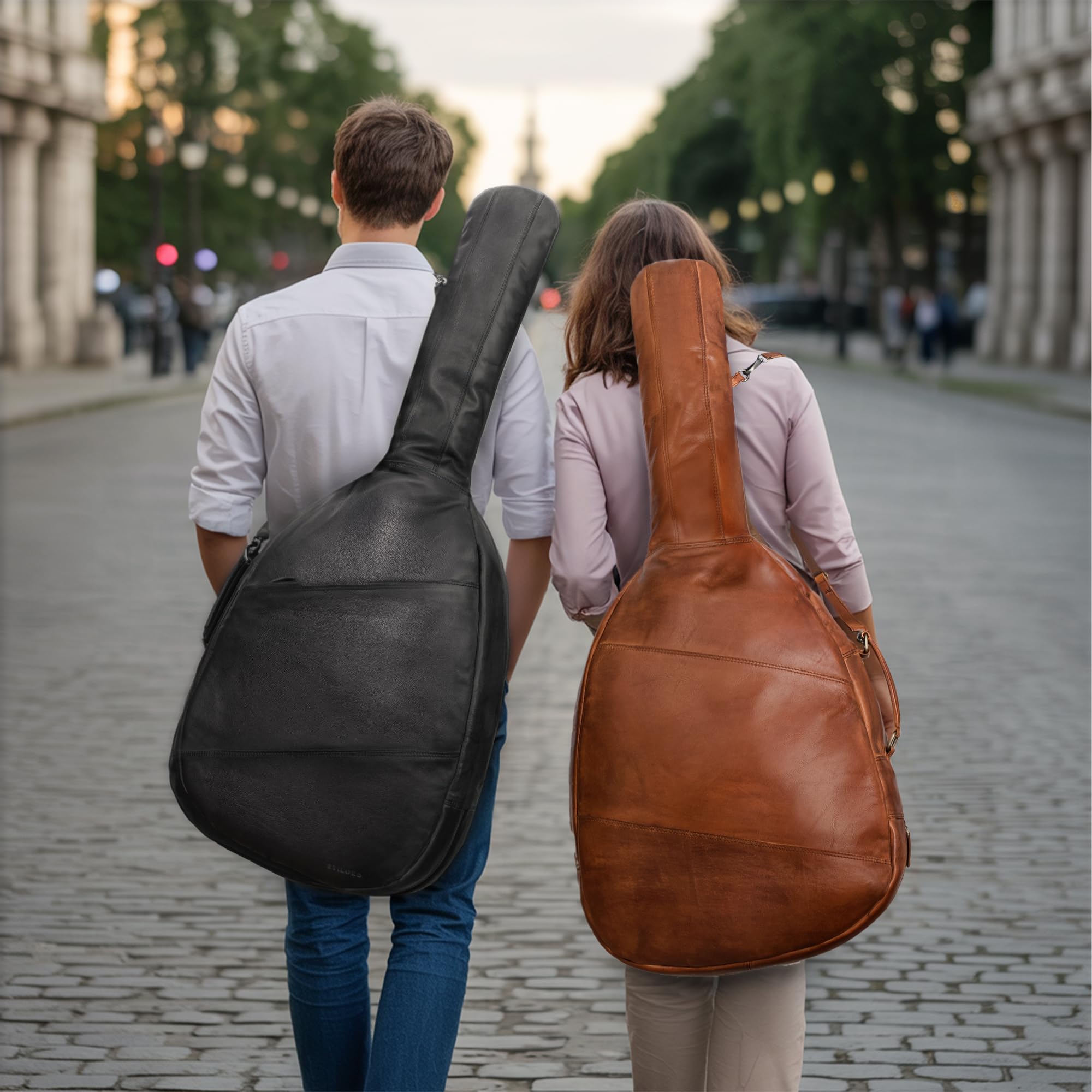 STILORD 'Elvis' Premium Leder Gitarrentasche für 4/4 Gitarren 39', 40' und 41' Natürlich Wasserabweisende Gigbag für Akustik- und Konzertgitarren Gefütterte Gitarrenhülle, Farbe:Brandy - Cognac