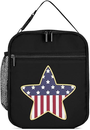 American Flag Star Insulated Lunch Bag for Women Men Reusable Lunch Box Tote Bag for Work Travel