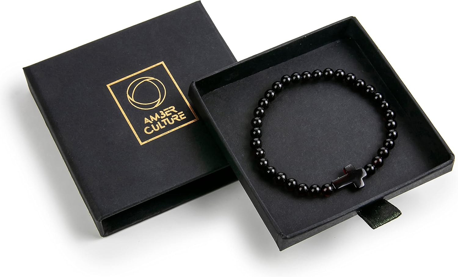 Amber Culture Amber Cross Stretch Bracelet - Certified Handmade Natural Baltic Charm Bangle 5+ mm Beads Unisex Adult in a Gift Box