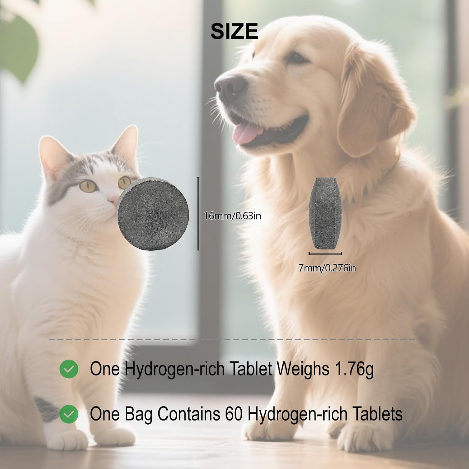 Pet Hydrogen Water Tablets, Hydrogen Supplement for Dogs & Cats, Supports Cellular Health & Mobility, Natural Dog & Cat Antioxidant, Pet Water Feeder Filter for Travel (60 Tablets)
