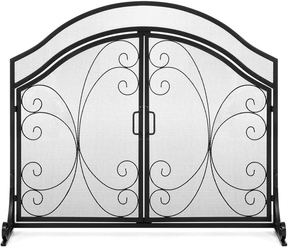 Fireplace Screen Guard, 100cm (39.4inch) Extra Wide Fireplace Screen with Doors, Solid Freestanding Fireguard Screens with Spark Mesh Cover, for Nursery/Living Room/Hearth