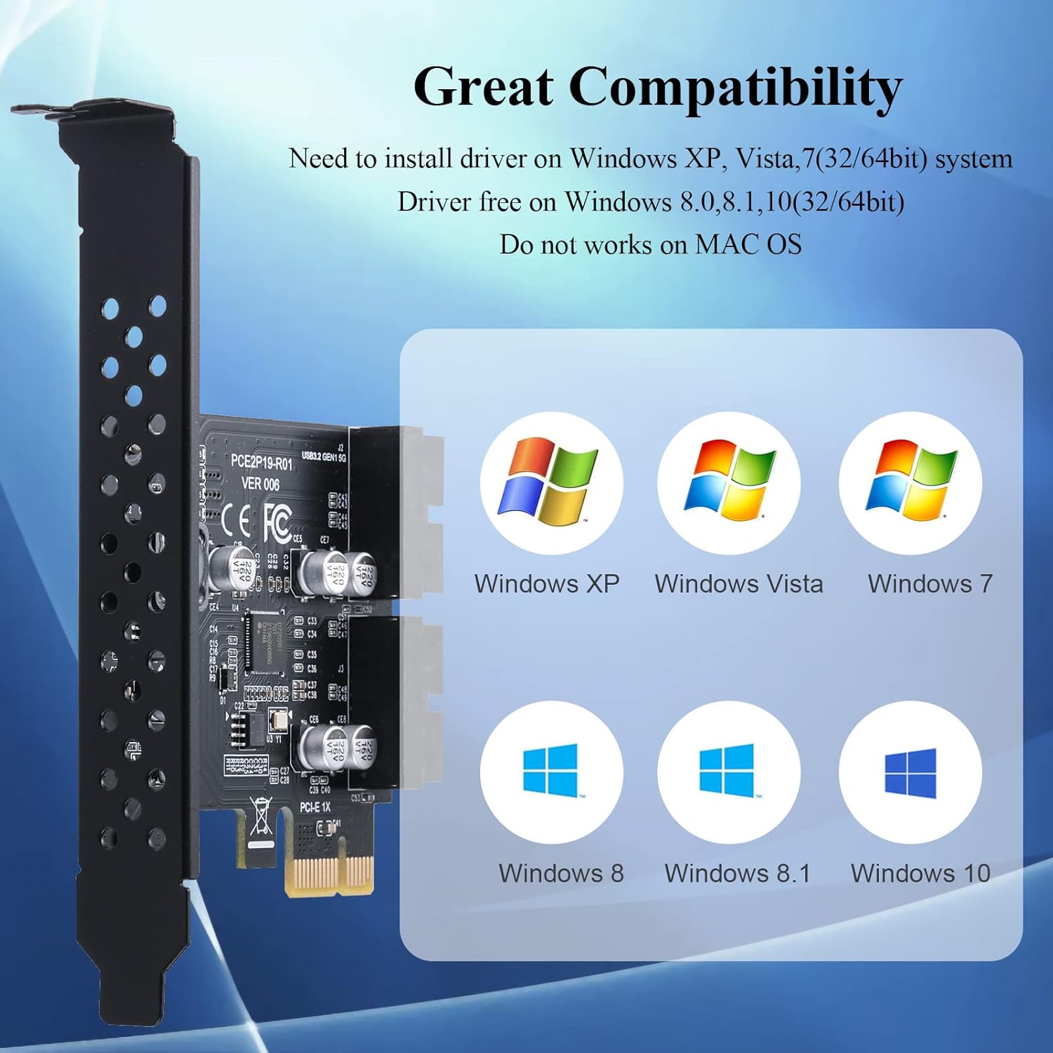 PCIE 2 Ports 19Pin PCIe SATA Expansion Card USB 3.0 Super Speed 5 Gbps PCI Express Card for Windows 11 10 8.1 8 7 XP