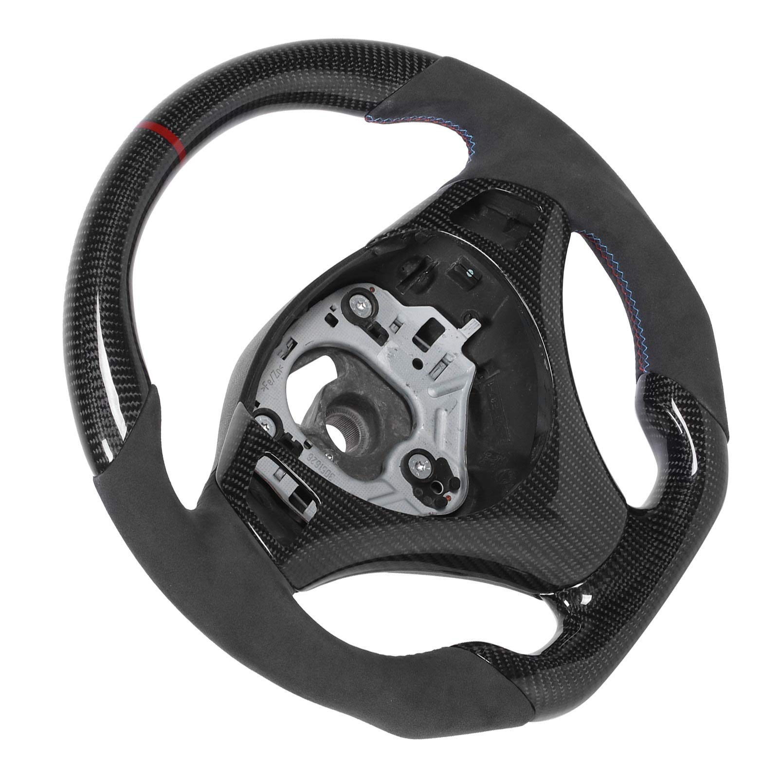 Zamszowa Kierownica z Włókna Węglowego z Czerwonym Paskiem Pasuje do Serii 3 E90 E92 E E82 E88 2006-2013 do Serii Feel Ulepszenie Układu Kierowniczego Sedan Ergonomia Włókna Węglowego