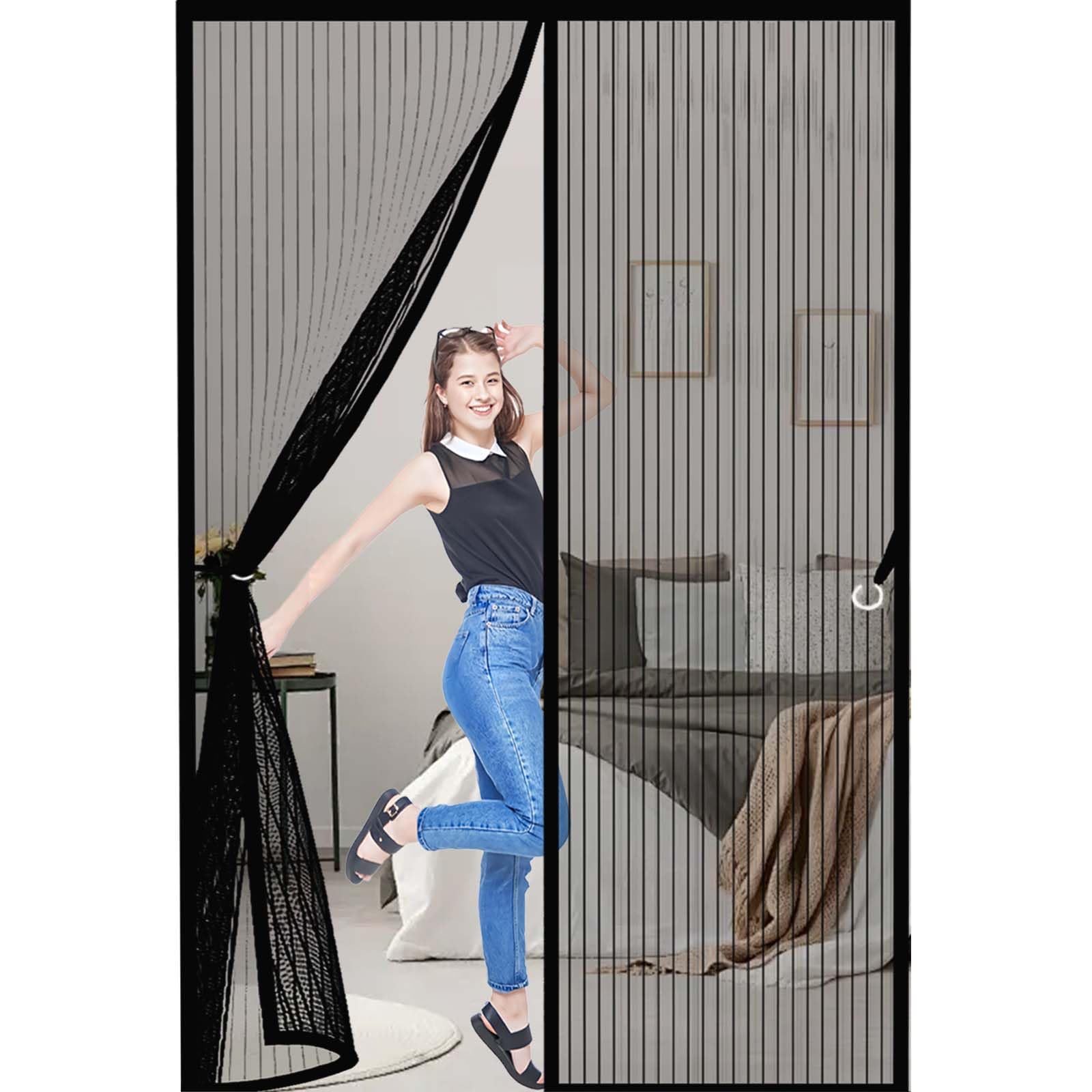 Feijdon Black Magnetic Fly Screen Door 130X195cm(Widthxhigh) Powerful Magnets And Full Frame Magic Tape, No Drill Installation Screen Doors With Magnets Hundreds Of Sizes, Lets Fresh Air In,