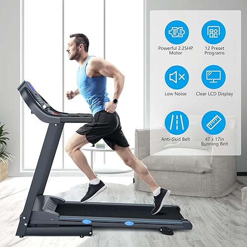 Miniatura 8 de GYMAX Caminadora plegable, máquina de correr manual de 2.25 HP con pantalla LCD, 12 programas preestablecidos y monitor de frecuencia cardíaca,