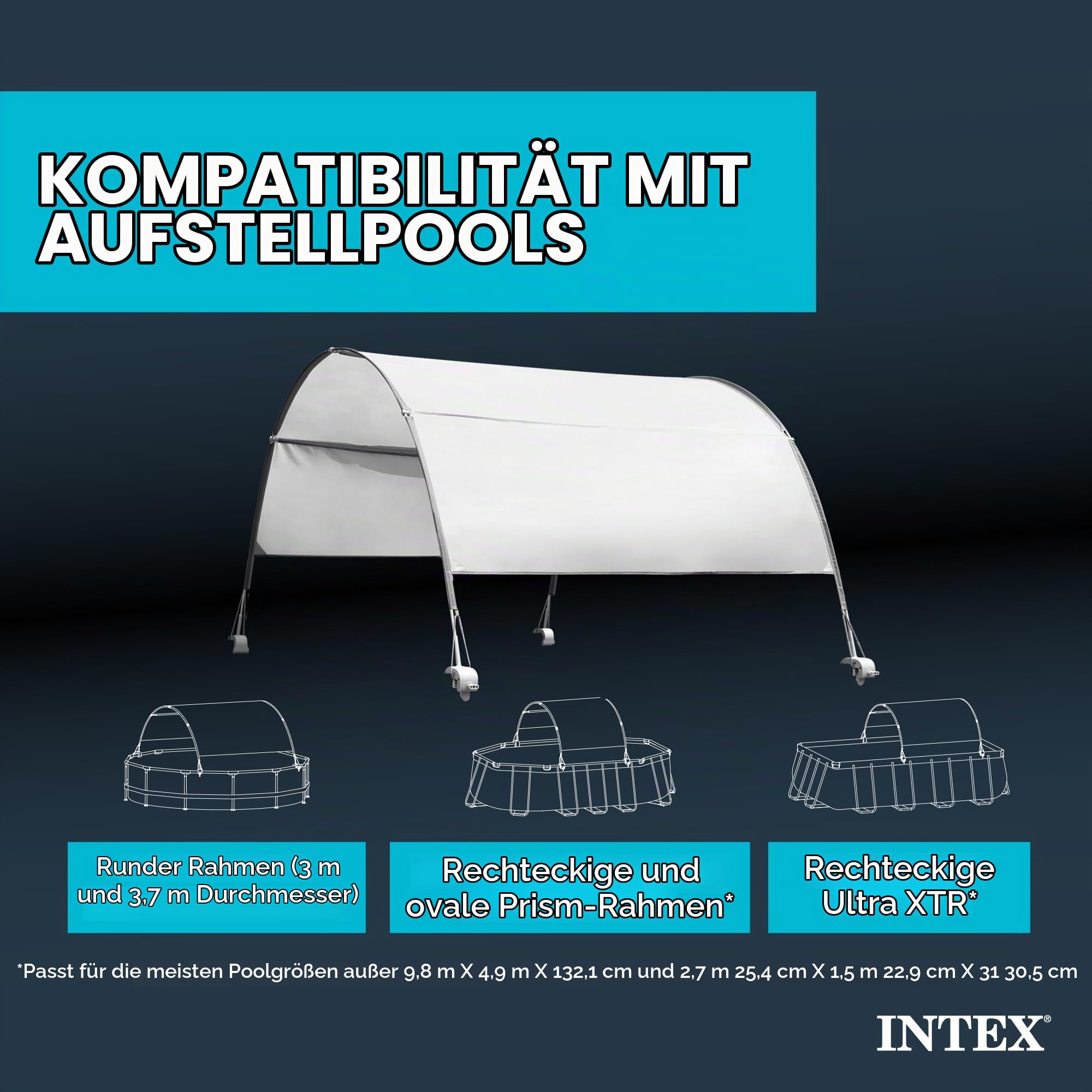 Intex 28054E Schutzabdeckung mit LSF 50 Plus, wasserdichte Überdachung für 2,7 m oder kleinere rechteckige Schwimmbäder, Grau