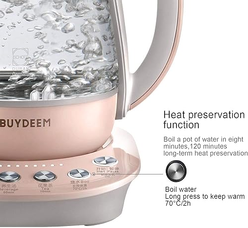 Miniatura 3 de BUYDEEM K2693 - Olla sanitaria, hervidor eléctrico para bebidas con vidrio grueso, 9 en 1, totalmente automática, programable, 1.5 L, color rosa