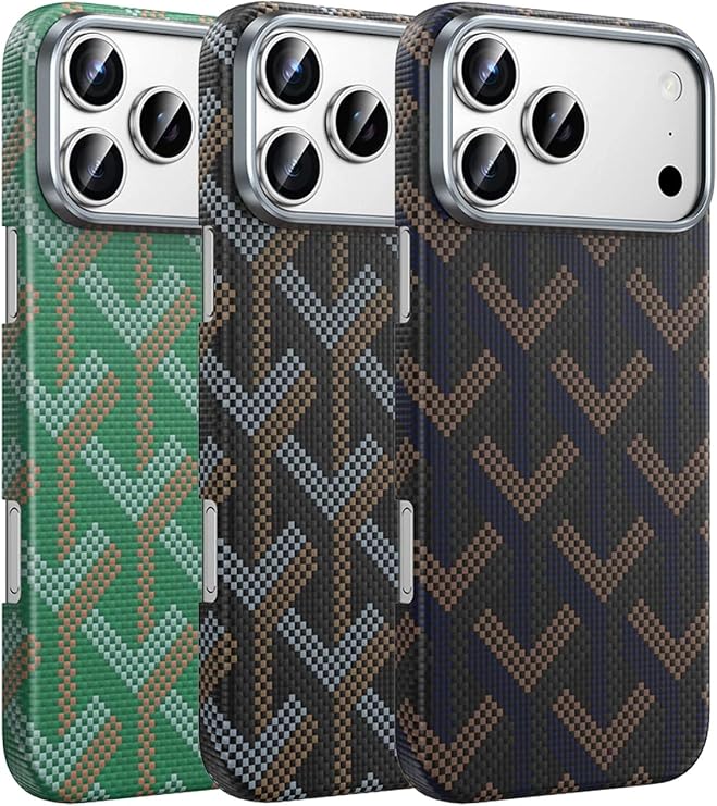CONSTRAIN - iPhone 17 Pro ile uyumlu Apple Kevlar Karbon Kılıf Prague Desenli MagSafe ile uyumlu Kapak - Siyah