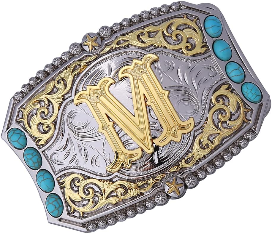 Btilasif Turquoise Belt Buckle Western Cowboy Rodeo Initial Letters ABCDEFG to Z Belt Buckle for Men - Image 2