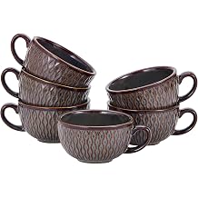 Coffeezone Set of 6 Cups Vintage Design 12 oz Professional Barista Ceramic Latte Art Cappuccino Cups Set Embossed Grey * 6