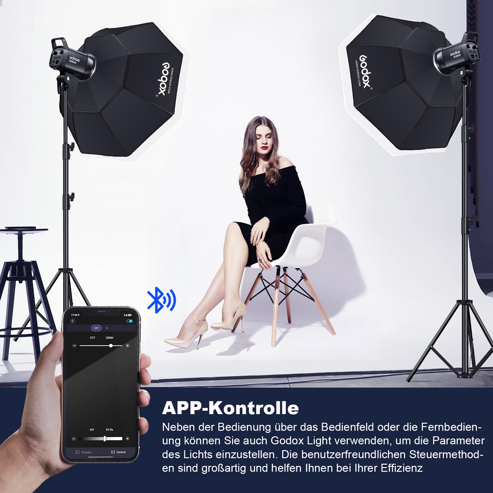 GODOX SL60IIBi Kit d'éclairage vidéo LED,Eclairage vidéo 2800K-6500K,CRI>96,TLCI>97,25100Lux avec télécommande originale,Bowens Mount et contrôle Bluetooth pour la photographie,studio photo,vidéo vlog