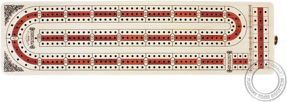 Continuous Cribbage Board Alphabet e Shape Inlaid in Maple and Bloodwood with Storage Drawer for Cribbage pegs 12.4" - 3 Tracks - House of Cribbage