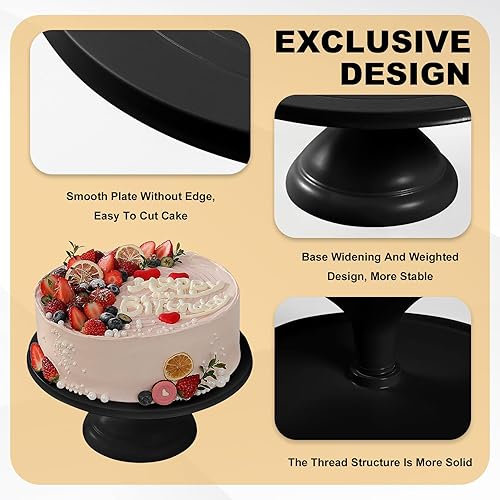 Miniatura 6 de Soporte de fibra de bambú para tartas de 12 pulgadas con espátula para pasteles, soporte redondo negro para cupcakes, soporte grande para postres,