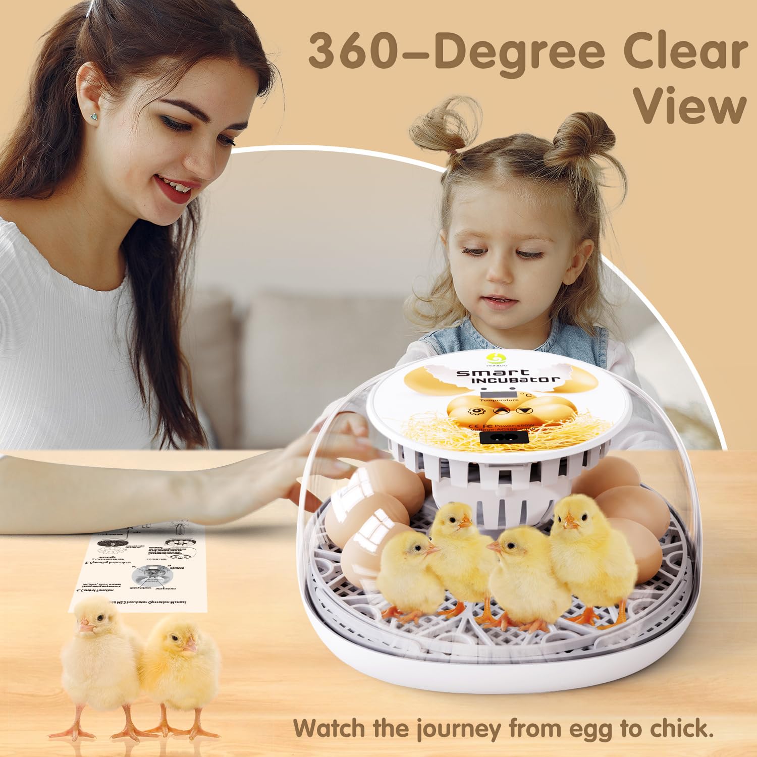 Incubatrice per uova da cova Incubatrice per uova 12 uova con rotazione automatica delle uova e controllo dell'umidità Visualizzazione a 360° per pollo, anatre, oca, piccione, quaglia