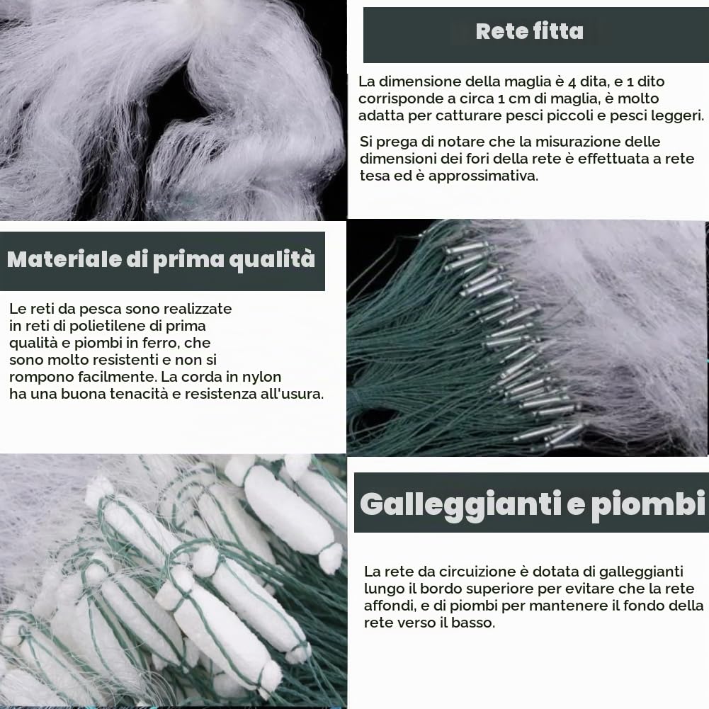 50 m Lunghezza 1,5 m Altezza Tre strati Rete da pesca pesante con galleggiante Accessori per la pesca Rete per lavandino(4 Finger)