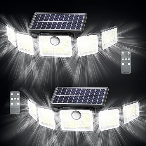 Miniatura 1 de Luces solares de 6000 lm para exteriores, luces solares de inundación para exteriores, 230 LED, 5 cabezales, luces con sensor de movimiento,