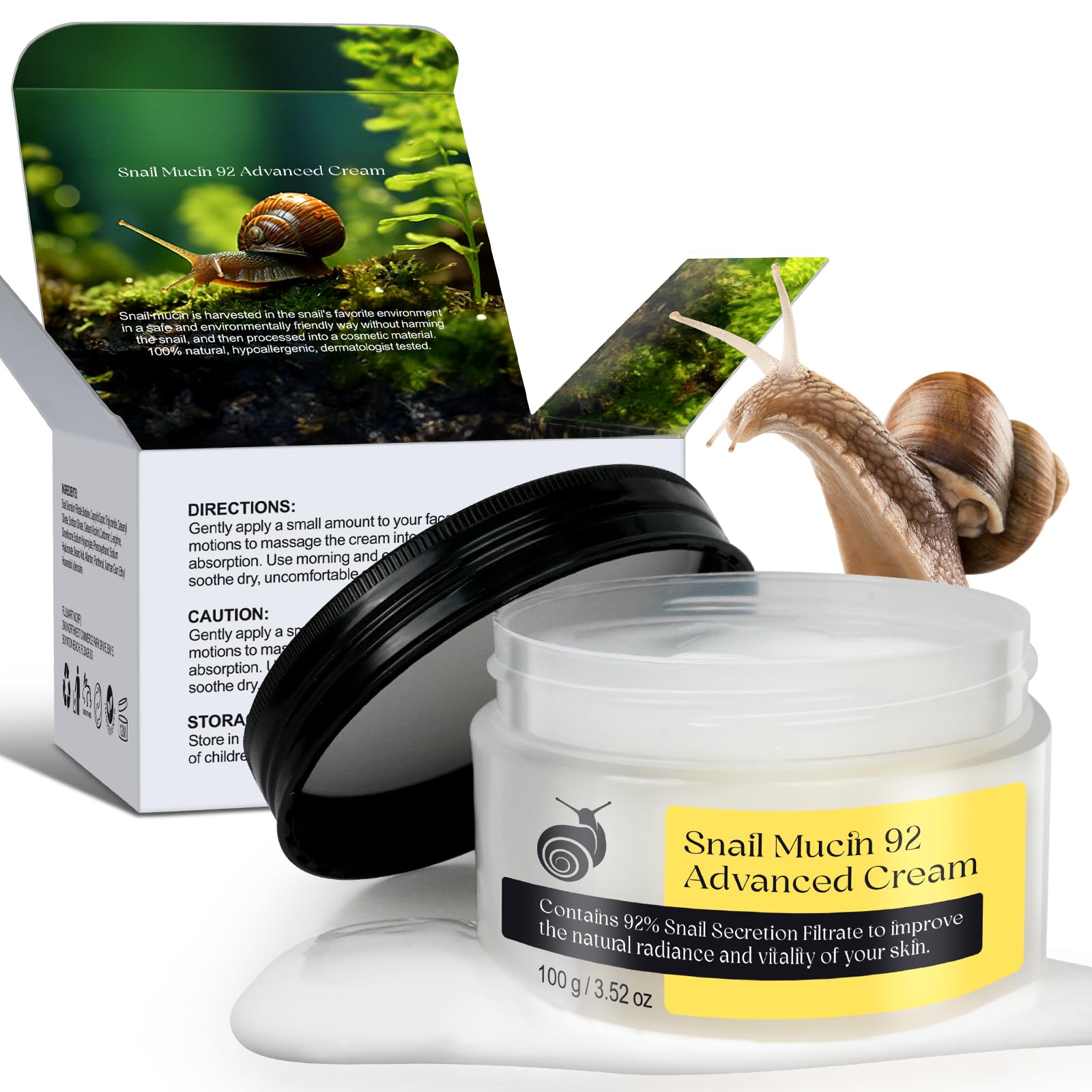 Schneckenschleim 92% Reparatur Creme - Hautpflege Feuchtigkeitscreme Anti Age Straffung Tägliche Gesichtsreparatur Tiefe Hydration Nähren Sie die Haut Schnecke Mucin Gesicht Repair Creme