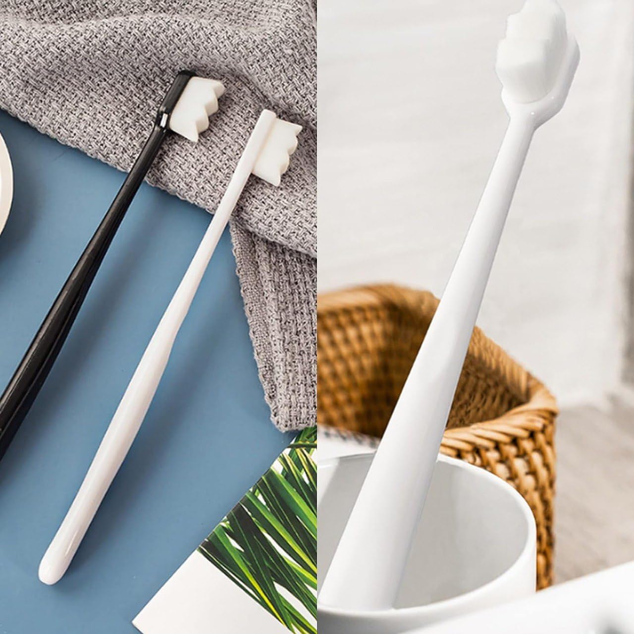 FRENYEAR 2 PCS Toothbrush Ultra-fine Nanometer Dental Care Whitening Deep Cleaning Tooth Sensitivity for couple 10000 Hairs Adult Children Pregnant Woman Postpartum White and Black (4) 2