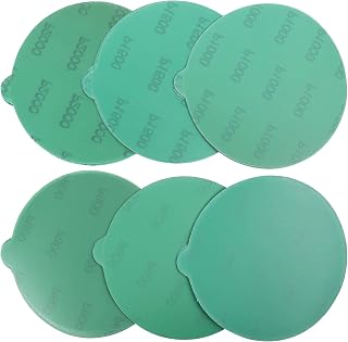 LotFancy 6 Inch PSA Sanding Discs with Tabs, 60PCS 400 600 800 1000 1500 2000 Grit Self Adhesive Wet Dry Green Film Sandpaper Assortment, Random Orbital Sander Fine Grit Sand Paper