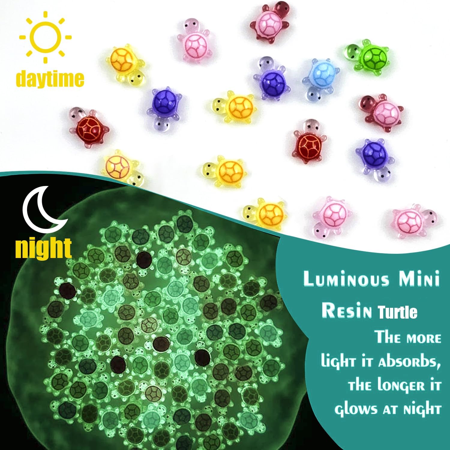 100 Pieces Tiny Turtles for Crafts Luminous Mini Resin Turtles Dollhouse Miniatures Mini Animals for Fairy Garden Micro Landscaping Decoration - Image 8