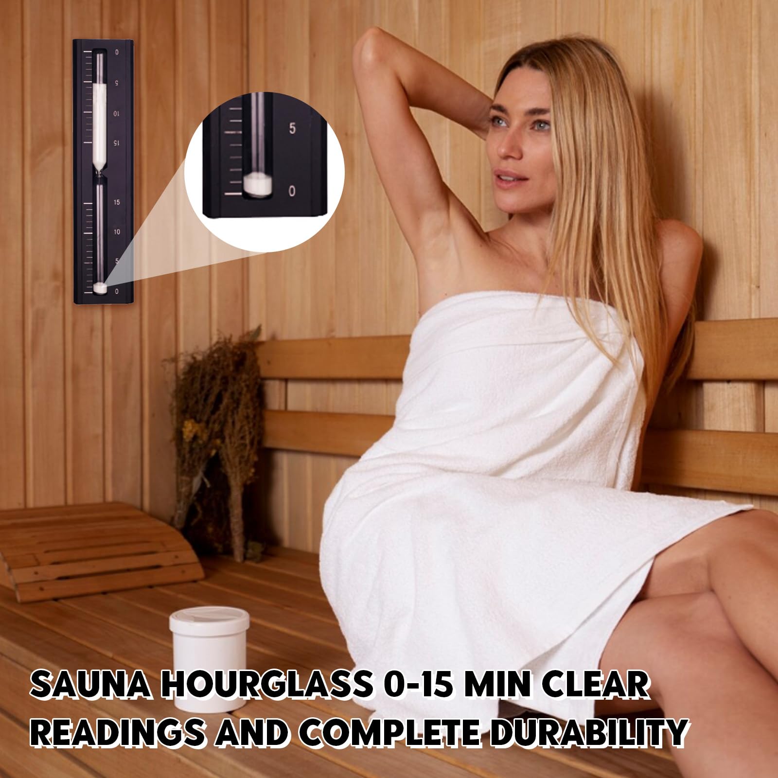 Saunakübel Set, 7L Aluminium Sauna Eimer mit Sanduhr, Saunaschale, Saunakelle, Thermo & Hygrometer, Sauna Zubehör Set Aufgusseimer Set für Badezimmer und Hotelbadewanne