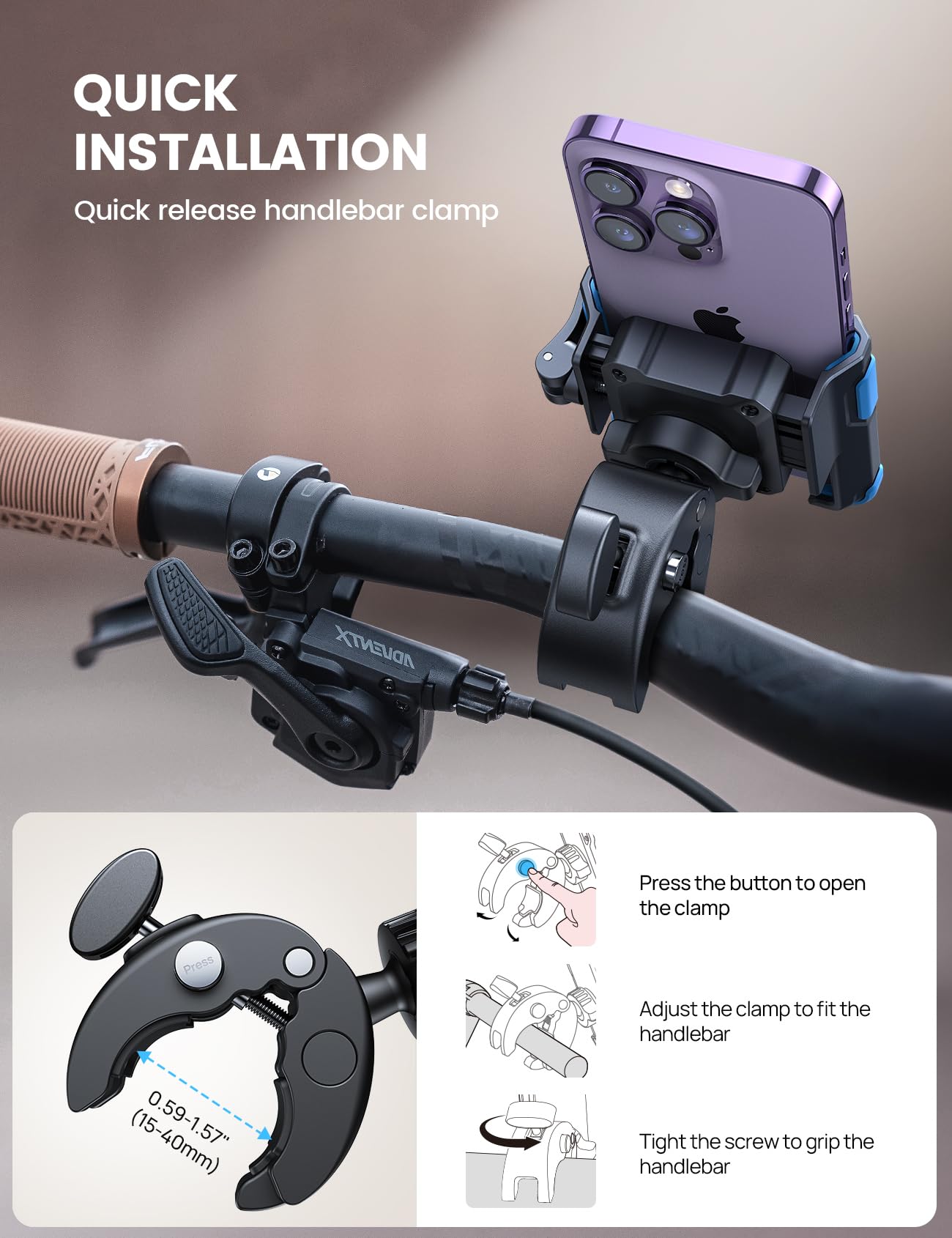 Lamicall Supporto Telefono Bicicletta【1S Sbloccato】 Rotazione a 360°, Supporto Cellulare da Manubrio per Moto Universale per iPhone 17 16 15 14 13 Pro Max Plus Mini Xs X, Huawei, 4.7-6.8" Smartphones