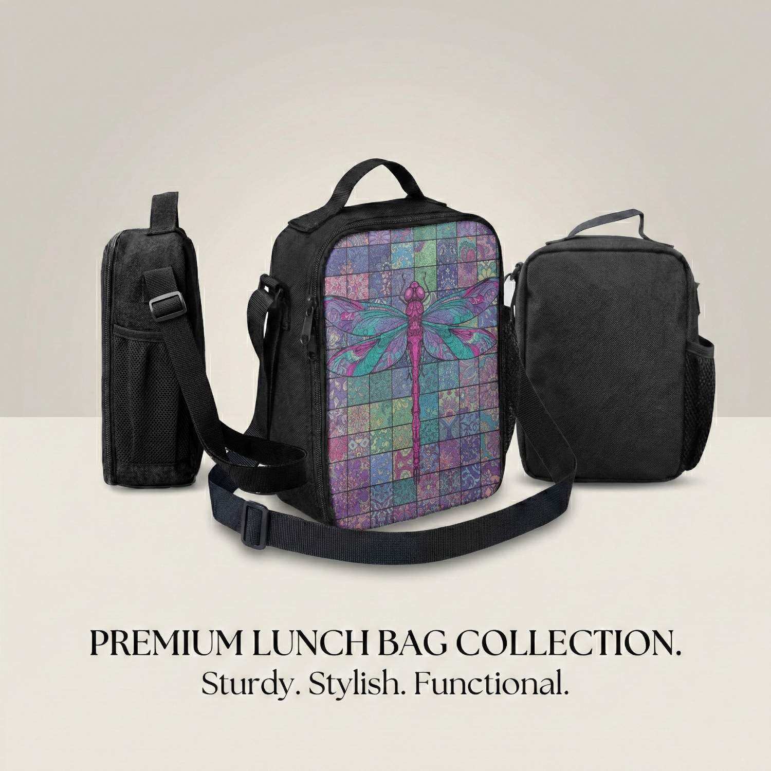 Vibrant Dragonfly Boho Print 17 Inch Backpack 3 Piece Set Artistic Tribal Pattern Travel Bag Laptop Rucksack Multi-use (03)