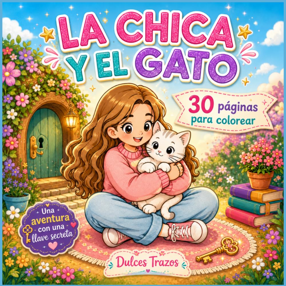 La chica y el gato de la llave secreta: Libro de colorear para niñas con una aventura secreta