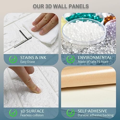 Miniatura 2 de QT-0002 - Paneles de pared 3D autoadhesivos para despegar y pegar, azulejos de pared de espuma de ladrillo sintético para sala de estar, cocina,