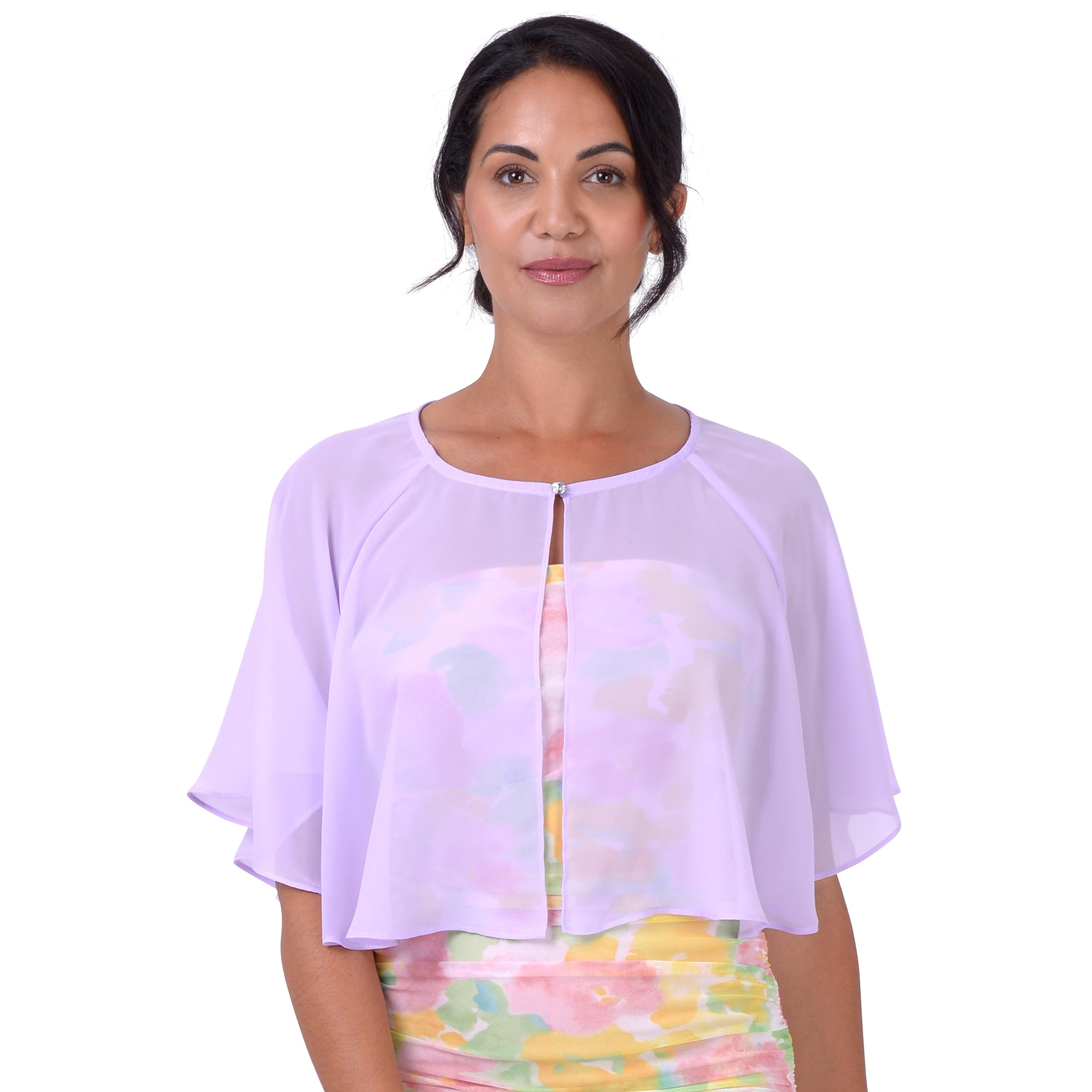BlackButterfly Soft Wedding Wrap Evening Sheer Chiffon Cover Up Cape Shawl (Lilac, One Size)