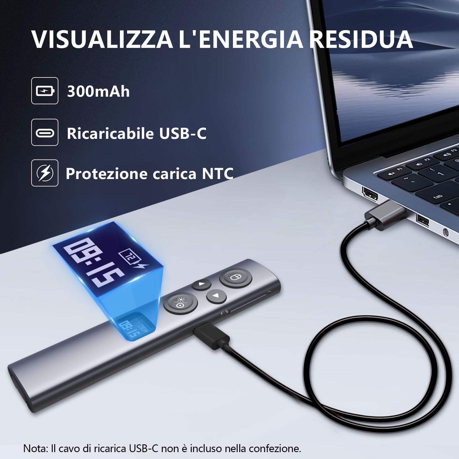 Norwii N95s BLE Clicker per Presentazioni con Puntatore Digitale per PowerPoint su Schermo TV/Proiezione, Telecomando Presentatore Wireless con Timer Conto alla Rovescia (Verde - USB-A)