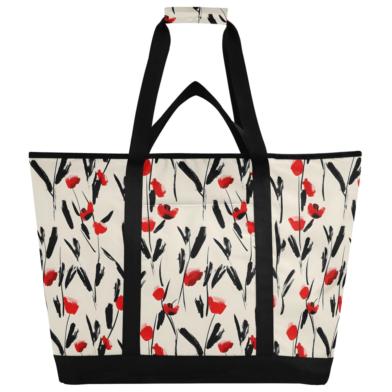 Creative Simple - Bolsa térmica con aislamiento floral, bolsas de compras reutilizables con cremallera, bolsa térmica grande portátil para viajes o camping