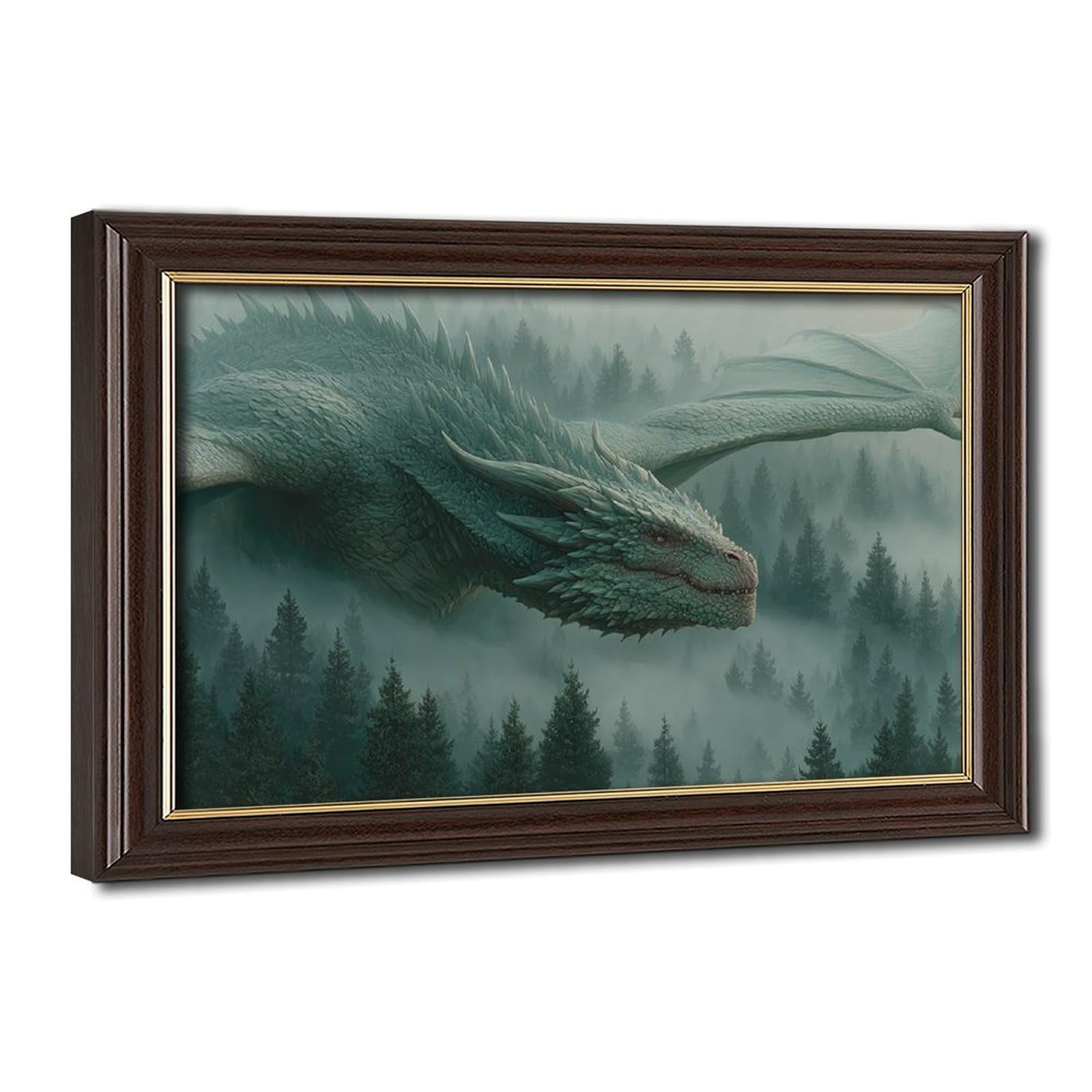 Bareronor Foggy Forest And Dragon Large Canvas Poster Bedroom Decor Landscape Office Room Decor Gift 24" L X 36" W