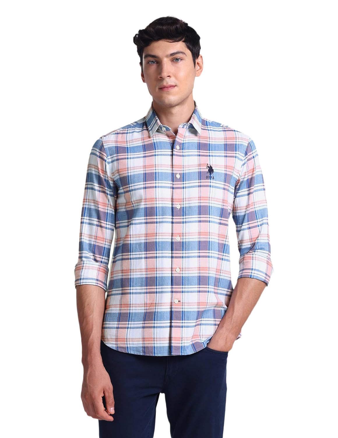 U.S. Polo ASSN. Checkered Tailored Fit Shirt - Orange Peach