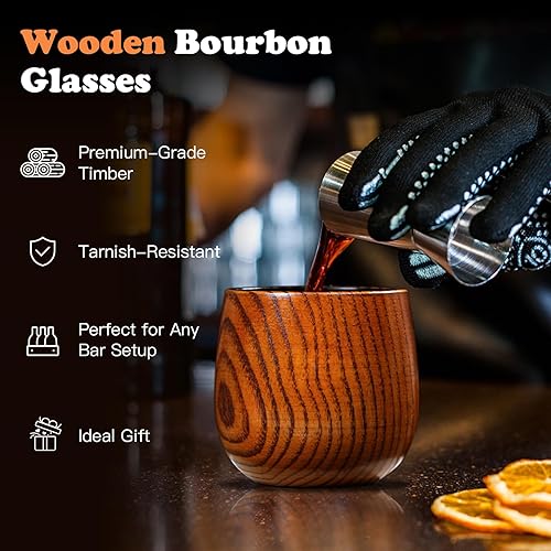 Miniatura 2 de Vaso de whisky de madera carbonizada  Vidrio de madera maciza hecho a mano para hombres  Regalos únicos de bourbon, vaso de whisky único irrompible