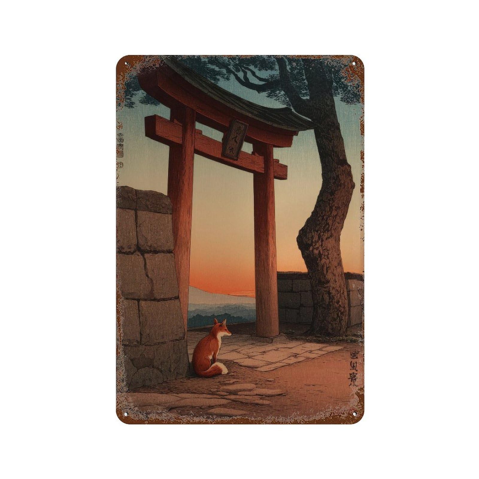xiaoxiaoshen Fox And Torii Gate. Japanese Ukiyo Wall Decor Art Metal Tin Poster Modern Home Decor Art Home Bar Shop Decorations Vintage Sign 30x20cm