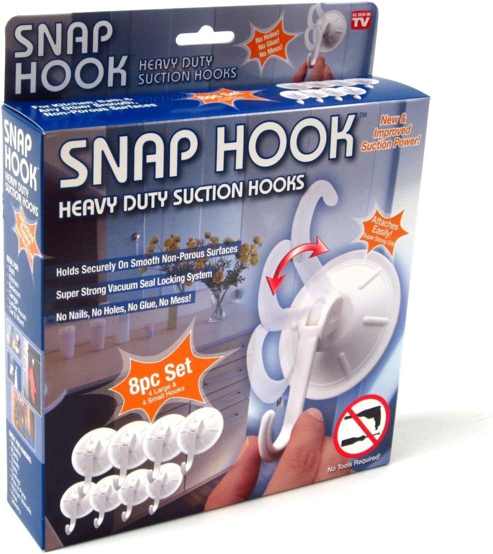 SNAP HOOK Heavy Duty Suction Hooks | Set of 8 | As Seen on TV