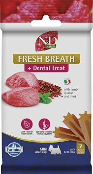Farmina Pet Foods Dental Treats for Small & Mini Dogs Fresh Breath Support with Lamb, Mint & Fennel | Dog Chews for Oral Care, Breath Freshening & Digestion | 2.11 oz 60g
