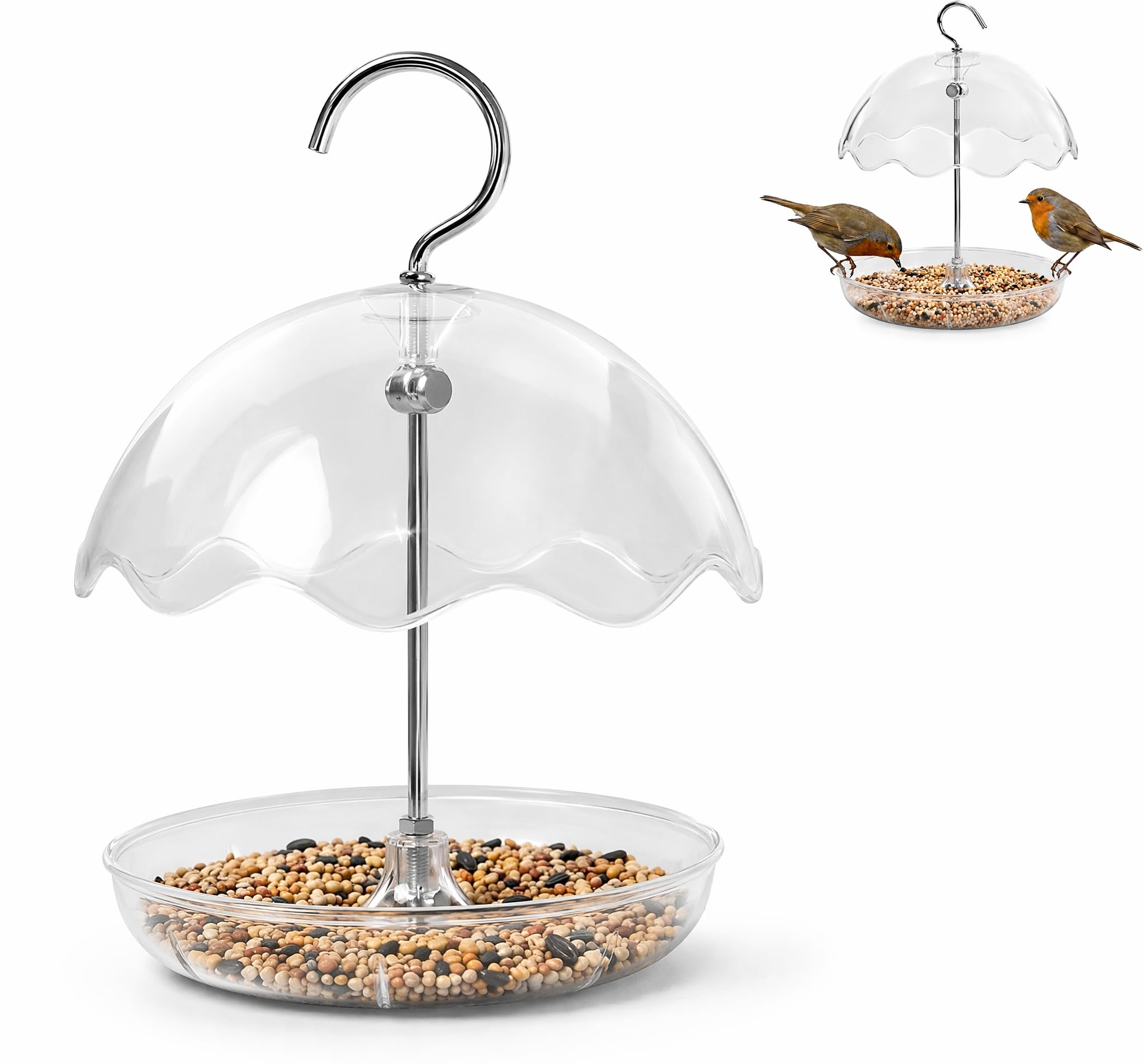 Squirrel Baffle Dome, Universal Bird Feeding Station Baffle Dome Adjustable Perspex Hanging Nut Seed Mealworm Feeder Outdoor Garden Patio Squirrel for Bird Poles Birds (17.5×17.5×23cm)