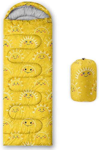 Saco de dormir para niños y niñas, estampado de sol de dibujos animados, ligero, cálido, portátil, para interiores y exteriores, impermeable,