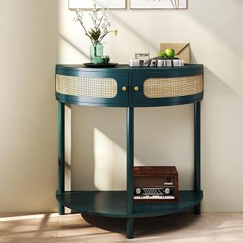31.5" Half Moon Console Table, Wood Entryway Table Antique Green