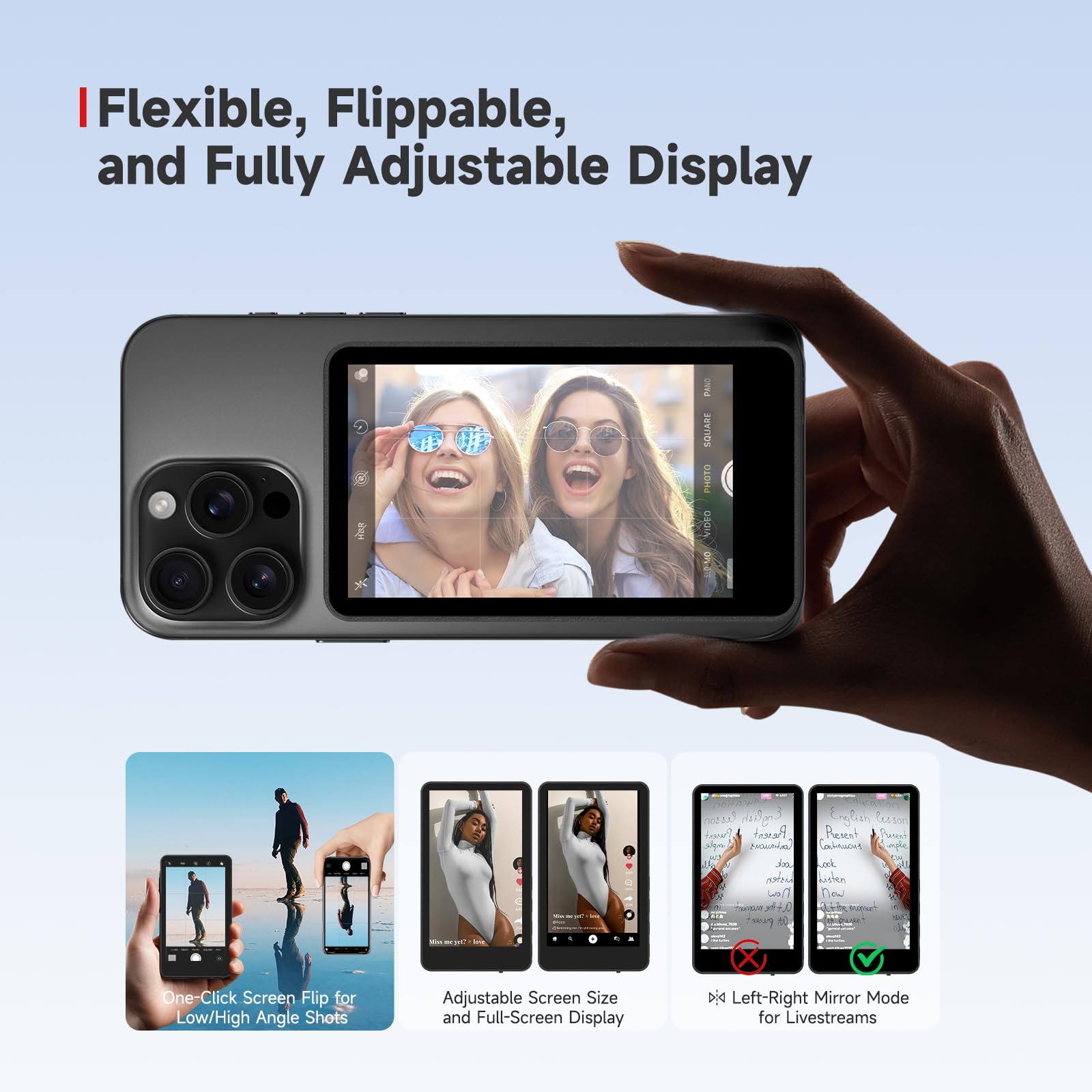 SYNCO XView M4 Telefon Vlog Selfie Monitor Niskie opóźnienia Magnetyczne mocowanie Łączność P2P Pilot Bluetooth (czarny)