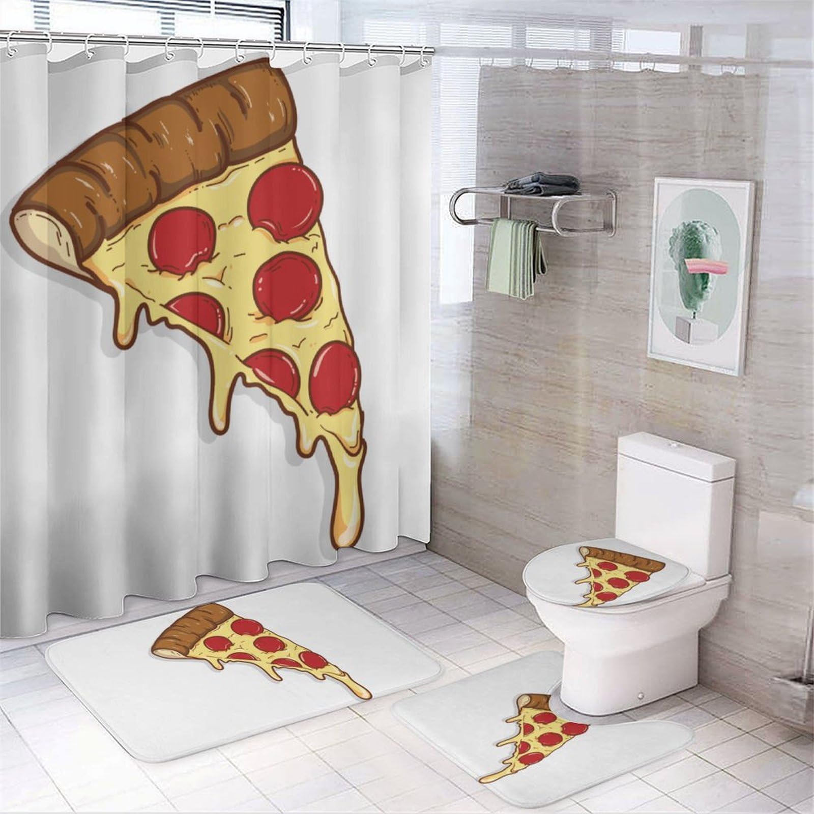 JZemdybill Bathroom Mat Set 4 Piece, P Shower Curtain with Non-Slip Bath Mats for Bathroom