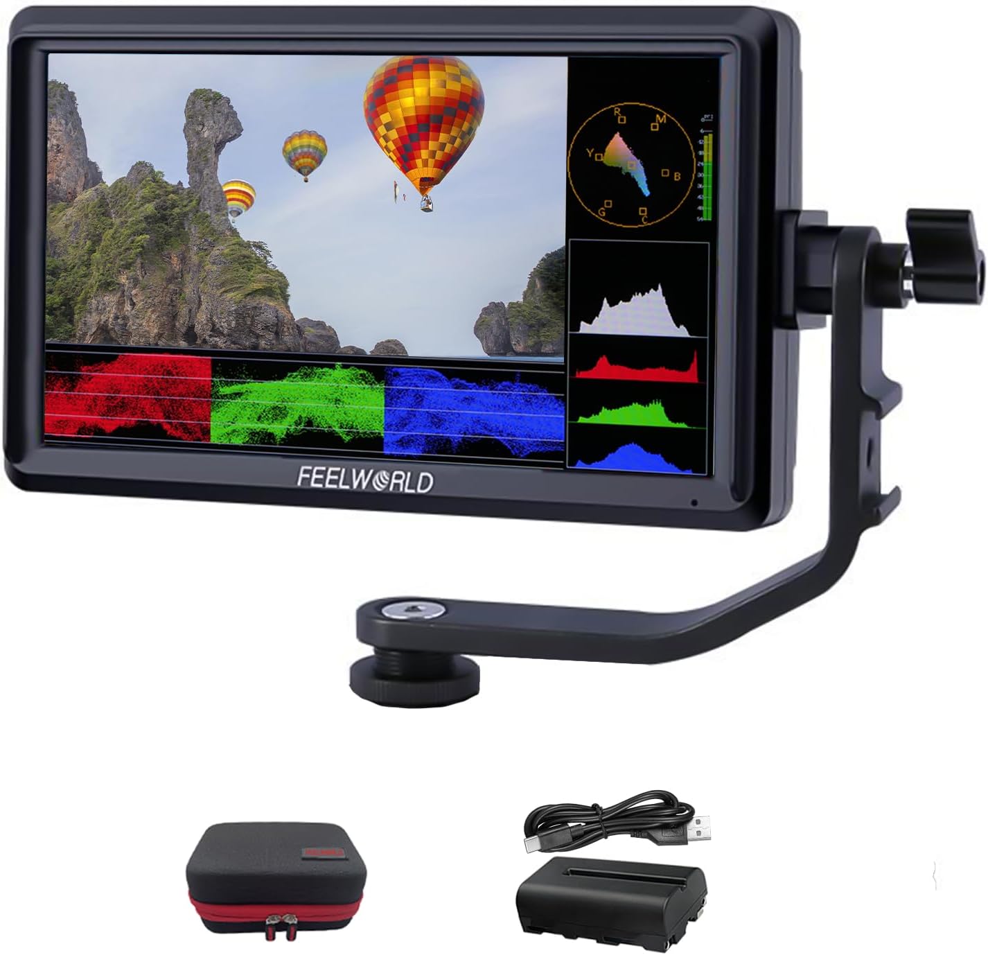 FEELWORLD S55 V3 6Inch DSLR Video Camera Monitor+Battery+Carry Case 1920X1080 4K HDMI Camera Filed Monitor Loop in/Out HDR,All Waveform,3D Lut Tilt Arm