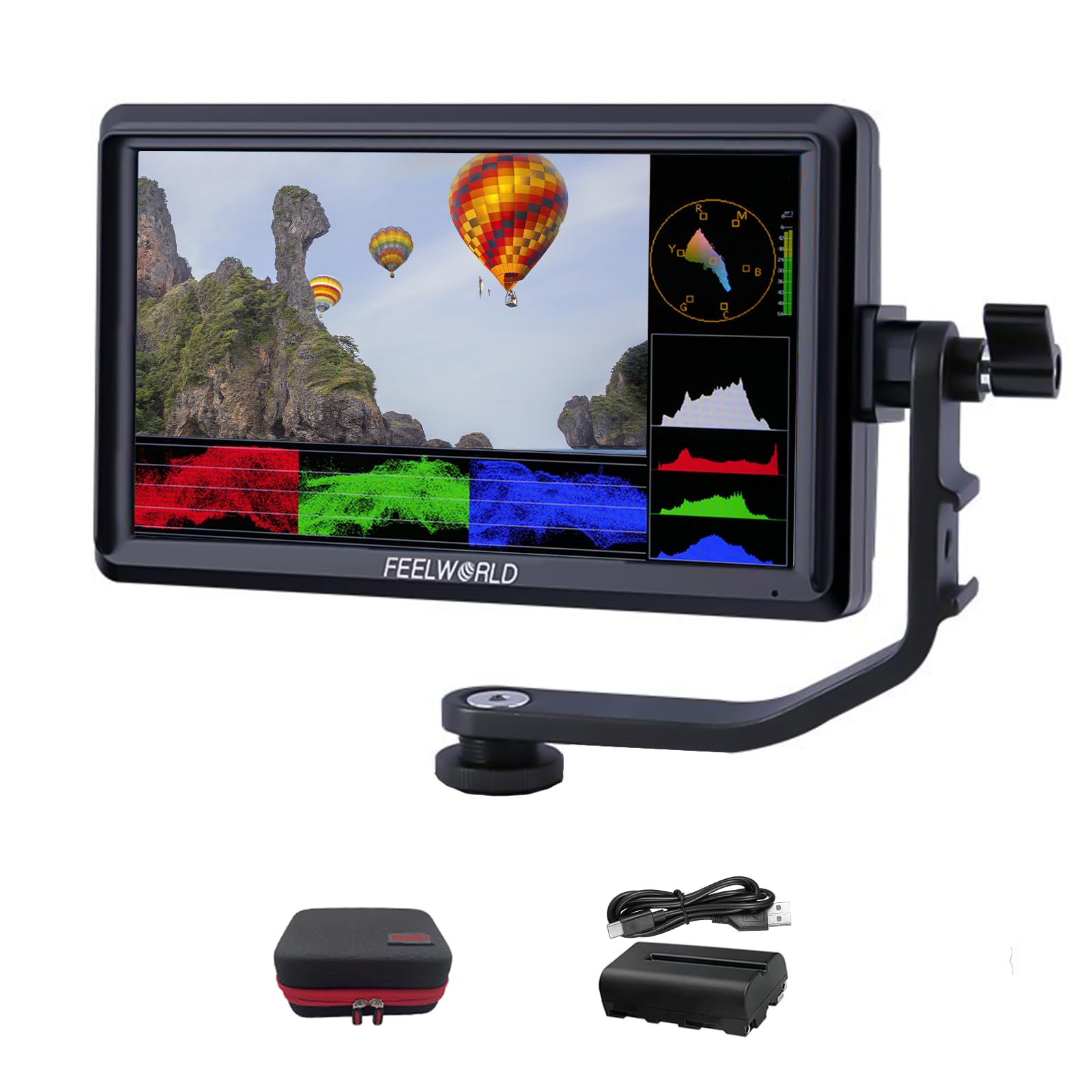 FEELWORLD S55 V3 6Inch DSLR Video Camera Monitor+Battery+Carry Case 1920X1080 4K HDMI Camera Filed Monitor Loop in/Out HDR,All Waveform,3D Lut Tilt