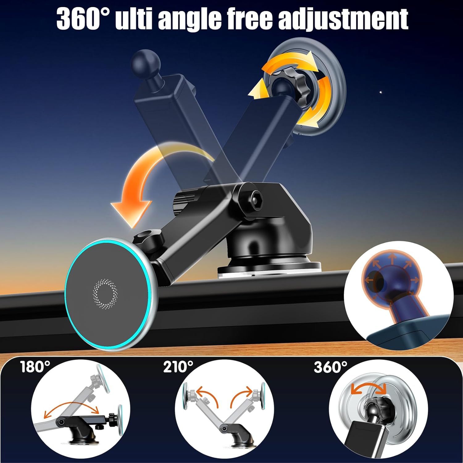 Magnetic Car Phone Mount with Wireless Charger, Phone Holder for Car Dash Windshield Vent, Strong Magnetic Car Mount Charger for iPhone 17 16 15 14 13 12.