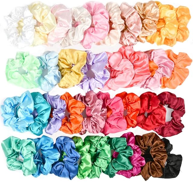 BUYGOO 36 Colour Silk Satin Hair Scrunchies for Girls Women Ladies, Durable Elastic Hair Bobbles for Ponytail Holder, Hair Ties Scrunchy Hair BandsTraceless Hair Accessories Ropes