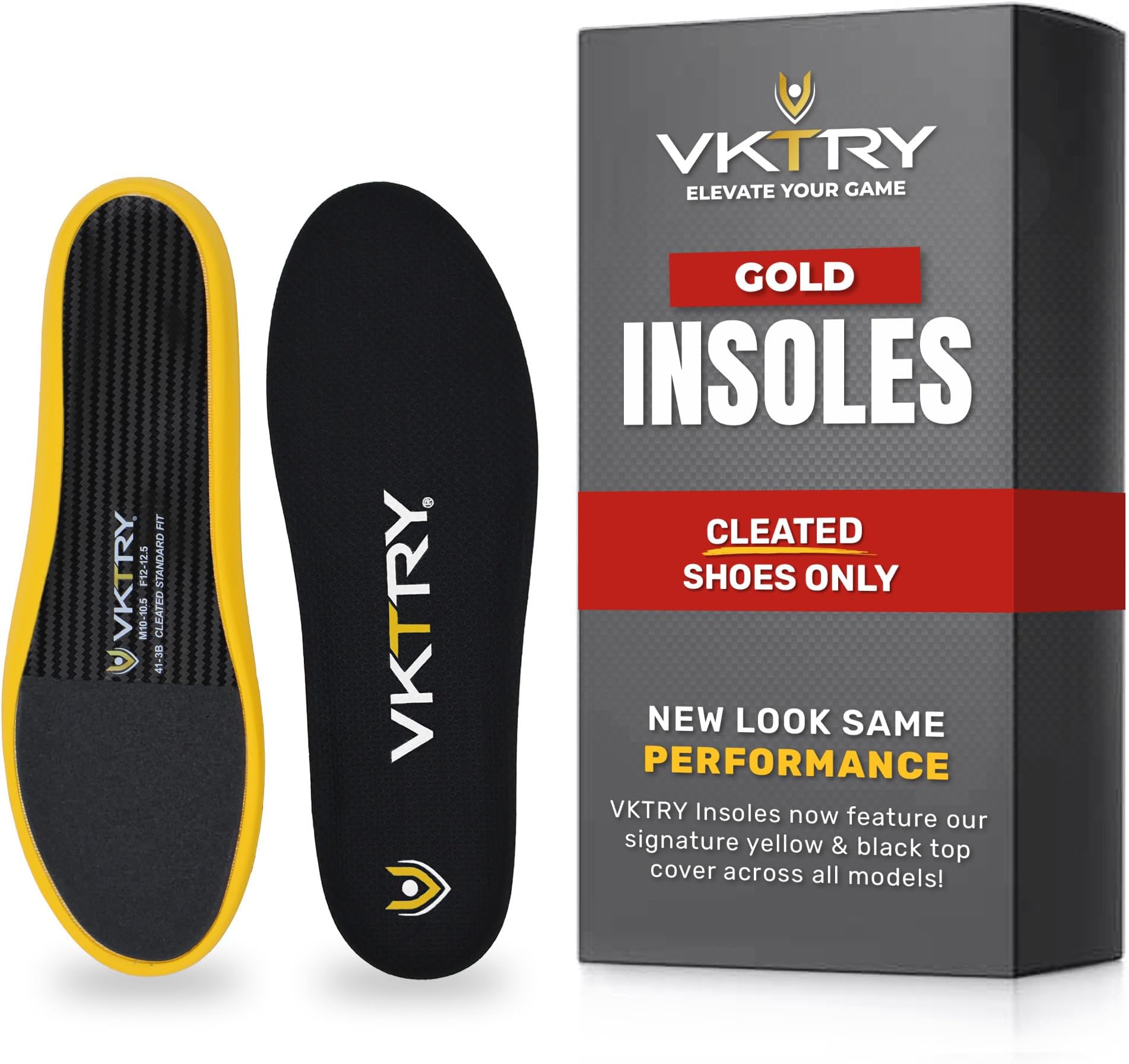 VKTRY Gold Performance Insoles–Customized Carbon Fiber Inserts, Cleated Shoes–Football, Baseball, Softball, Lacrosse, Golf & More–Run Faster, Jump Higher, Recover Quicker, Protect Against Injury